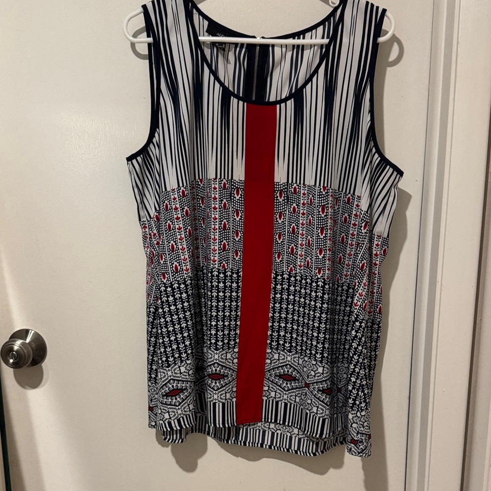 Alfani Red and Navy Patterned Tank Top
